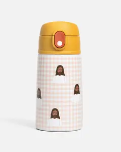 Pink Gingham Jesus Water Bottle – 13.5oz Stainless Steel
