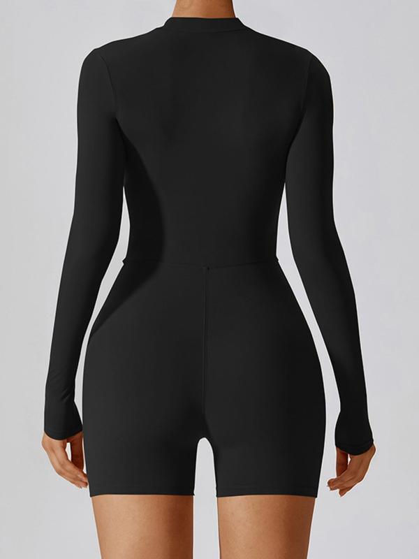 Women's Long Sleeve Zipper Jumpsuit, Workout Jumpsuit, Sporty Tight-Fit Yoga, Above the Knee Dance Fitness Romper, All Season Wearable, Gym Yoga Clothing