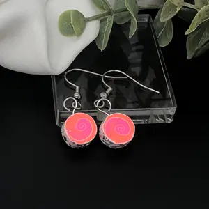 Coral Mirage Hot Pink, Coral, and Silvery Swirl Earrings | Handmade Polymer Clay Jewelry