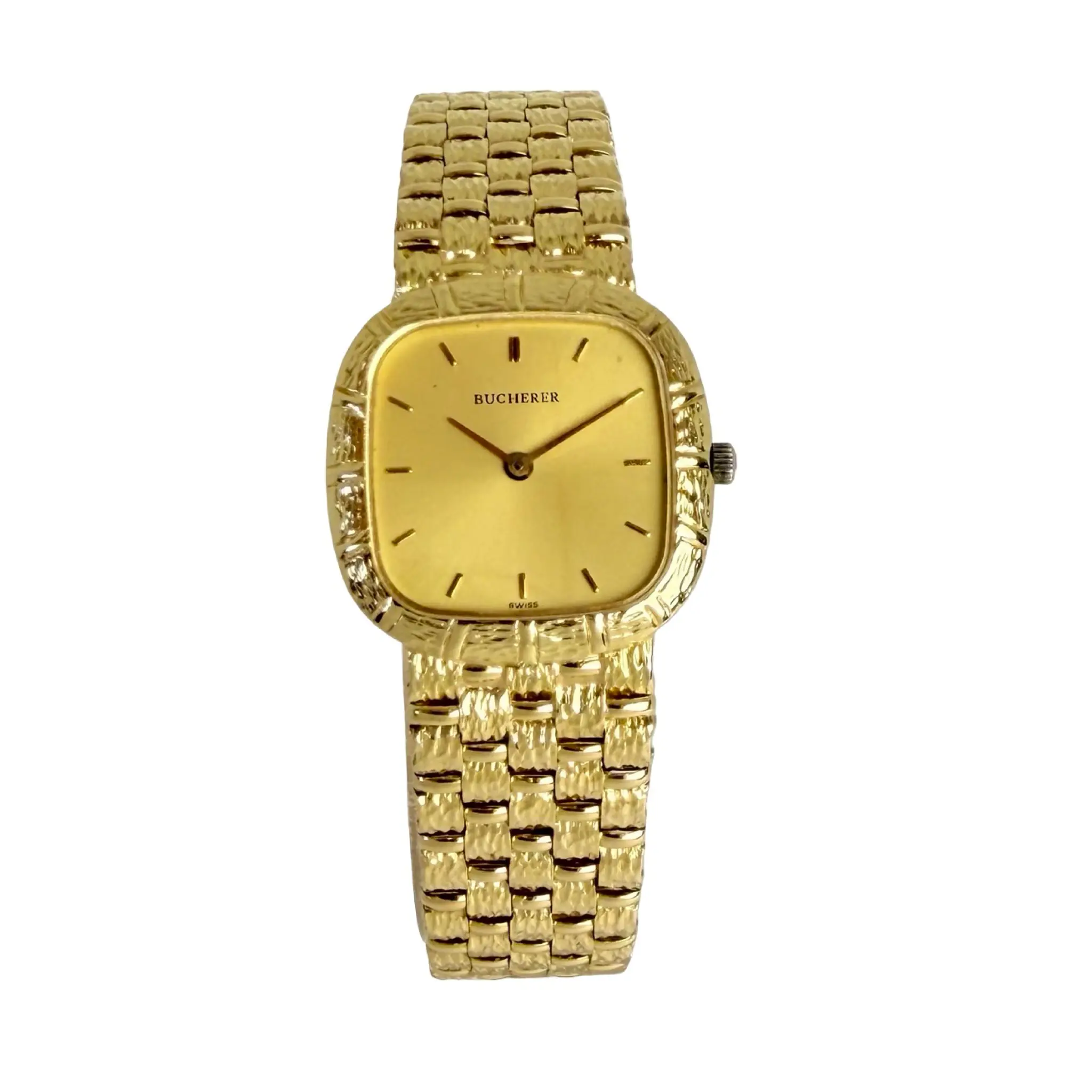 Bucherer Women's Cushion Bark 18K Yellow Gold Quartz with Bark Integrated Bracelet 8325-5