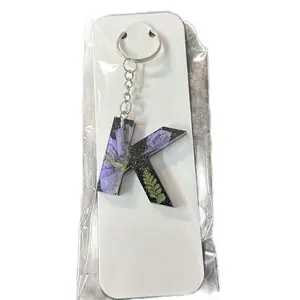 Reain Keychain - Purple Floral Design Letter K in Clear Packaging