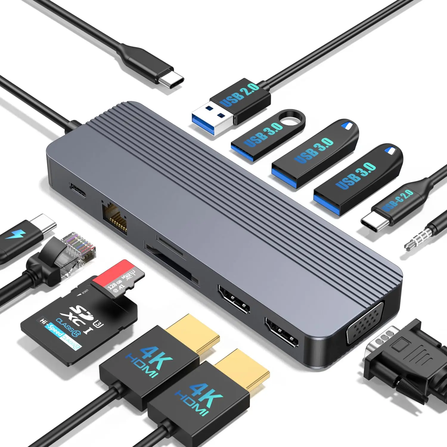 Docking Station 3 Monitors For Hp/dell/lenovo/macbook Laptop 13 In 1 Usb C Hub  Computer With Dual Hdmi Vga 3.0 Fast Charging Port Sd/tf Card Reader 3.5mm Audio