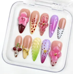 Spring Fling Press on Nails|100% 3D Handmade Acrylic |Stiletto Shape | Reusable& Long lasting Salon Quality | Elegant Daily & Party Nails