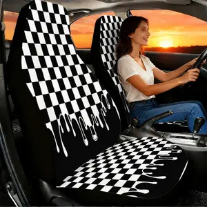 Two-piece checked pattern car seat covers, specially designed for the front seats, made of polyester with a high-back design. Perfect for cars, SUVs and trucks, etc. Car Seat Cushion, Car Seat Protectors