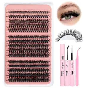 Lash Extension Kit Wispy Volume Lash Clusters 10-18mm Eyelash Extension Kit D Curl 300pcs Eyelash Clusters Faux Mink Salon Makeup Waterproof