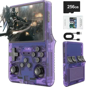 R40S PRO Retro Gaming Console, 30000+ HD Games Handheld Game Console, 3800mAh Rechargeable Mini Retro Video Console with 256GB TF Card, Portable Pocket Arcade (Transparent Purple)