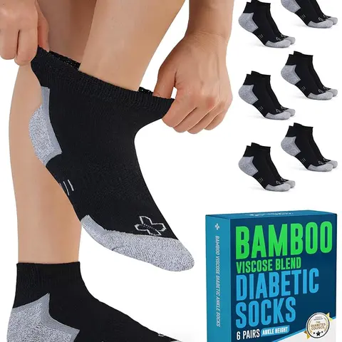 Pembrook Menswear Men's Bamboo Viscose Diabetic Ankle Socks - 6 Pairs, Non-Binding, Smooth, Stretchy, Loose Fit, Breathable, Moisture-Wicking, Durable Knit Stands Up to Daily Wear, Gentle on Feet, Bamboo Keeps Feet Dry