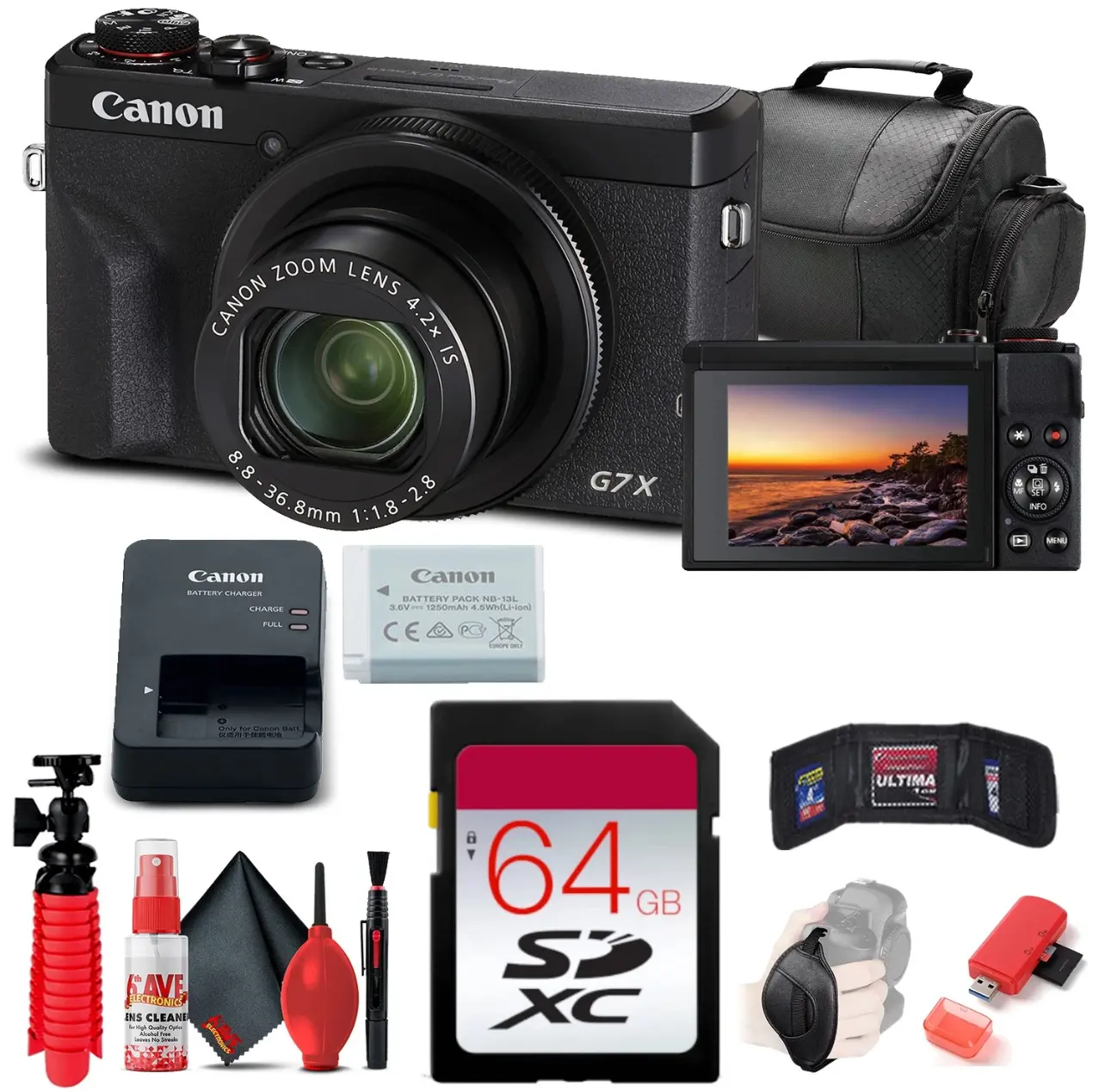 Canon PowerShot G7 X Mark III Digital Camera (3637C001) + 64GB Card Base Bundle
