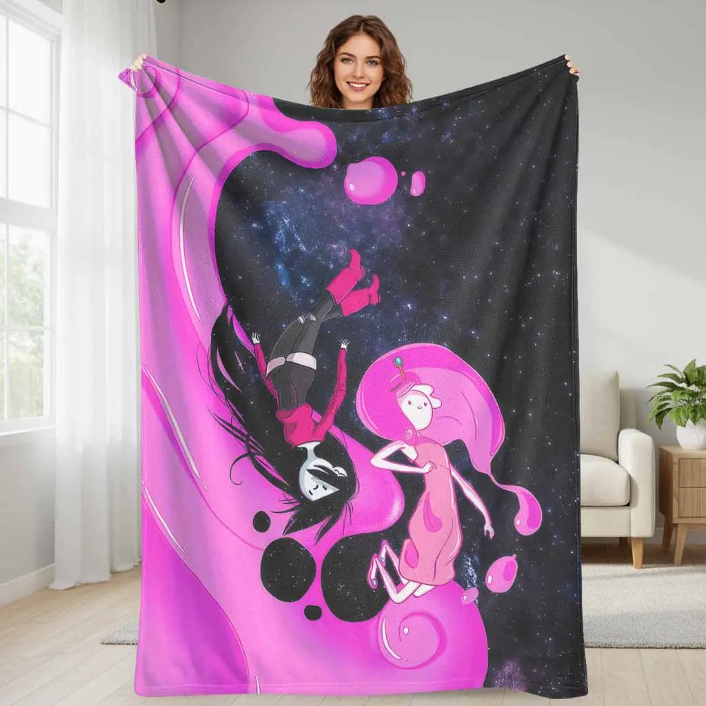 Adventure Time Galaxy Dream Flannel Blanket - Wrinkle Resistant, Cartoon Character Print, Cute Room Decor, Lightweight Warmth for Cozy Naps, Compact Throw Moves from Sofa to Bed, Camping Companion Gift for Bedroom, Cozy Setup, Cute Room Stuff