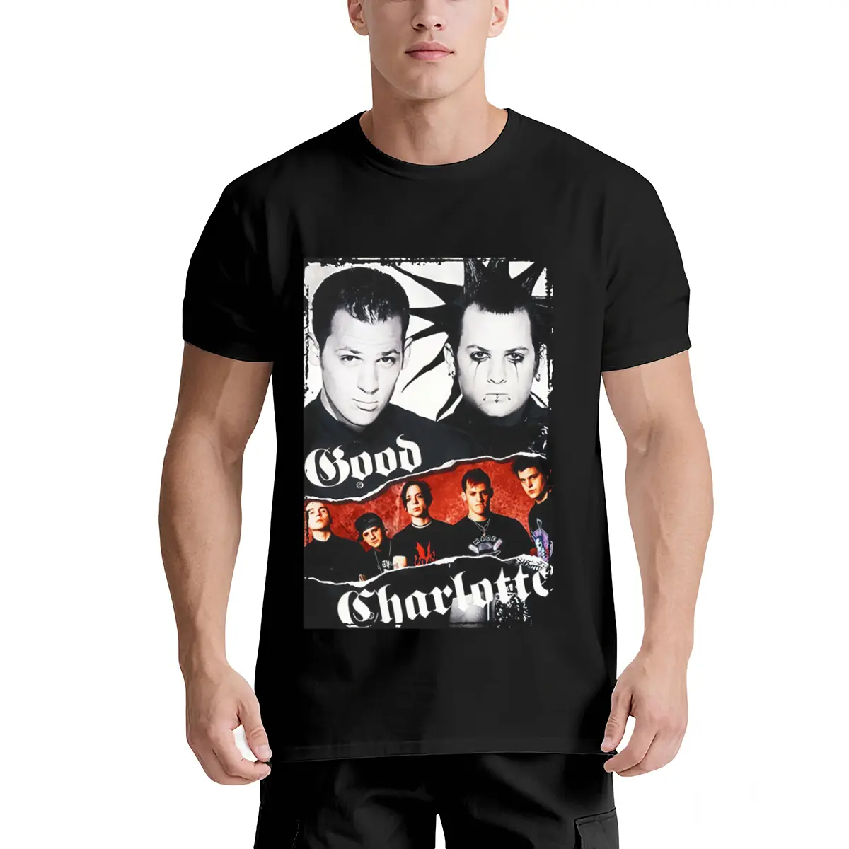 Good Charlotte Retro Graphic T-Shirt, Vintage 90S & 2000S Music Tee Printed with Band Members Photos And Logo, Loose Fit Crew Neck Short Sleeve Top in S-4Xl, Durable Heat Transfer Print for Daily Wear And Concert Outfits
