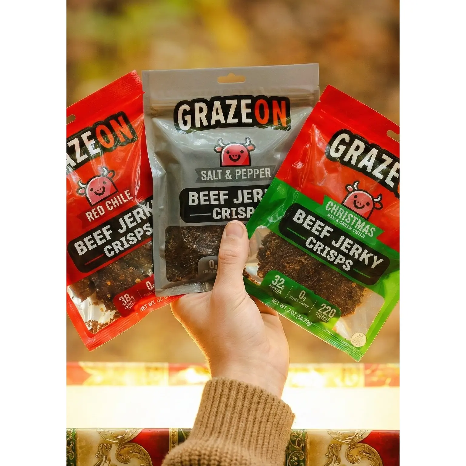 Try All - 7 Flavor Variety Pack of GrazeOn Beef Jerky Crisps- High Protein, No Sugar, Crunchy Air-Dried Meat Snack, All-Natural - 7 x 2.0 oz Bags