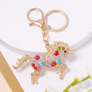 4PCS Rhinestone Unicorn Keychain |   Crystal Horse Bag Charm with Gold Clasp |   Magical Gift for Her