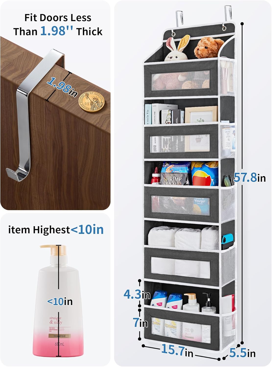 2026 New 20KG Heavy Duty Over-The-Door 5-Tier Organizer | Weekly Clothing Storage with Clear Mesh & Anti-Tip Design. Perfect Space-Saver for Bedroom, Bathroom, Kitchen.