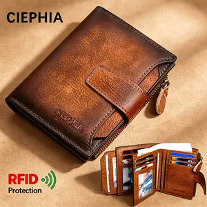 1pc Men's Genuine Leather RFID Blocking Wallet Suitable for Valentine's Day Gift, Vintage Short Top Layer Cowhide Billfold with Zipper Closure, Multi-Function Card Holder & Coin Pocket, ID Holder for Cash,, Keys - Father's Day Gift for Men