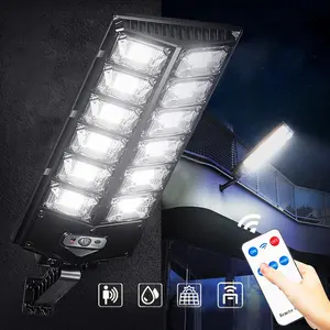 1/2 Pack 504 LED Solar Street Light with Motion Sensor, Remote Control, Sunrise and Sunset Outdoor Floodlight, Adjustable, Semi-Recessed Mount, Rechargeable Lithium-Ion Battery, For Commercial Areas, Parking Lots, Outdoor Lighting, Solar Street Lamp