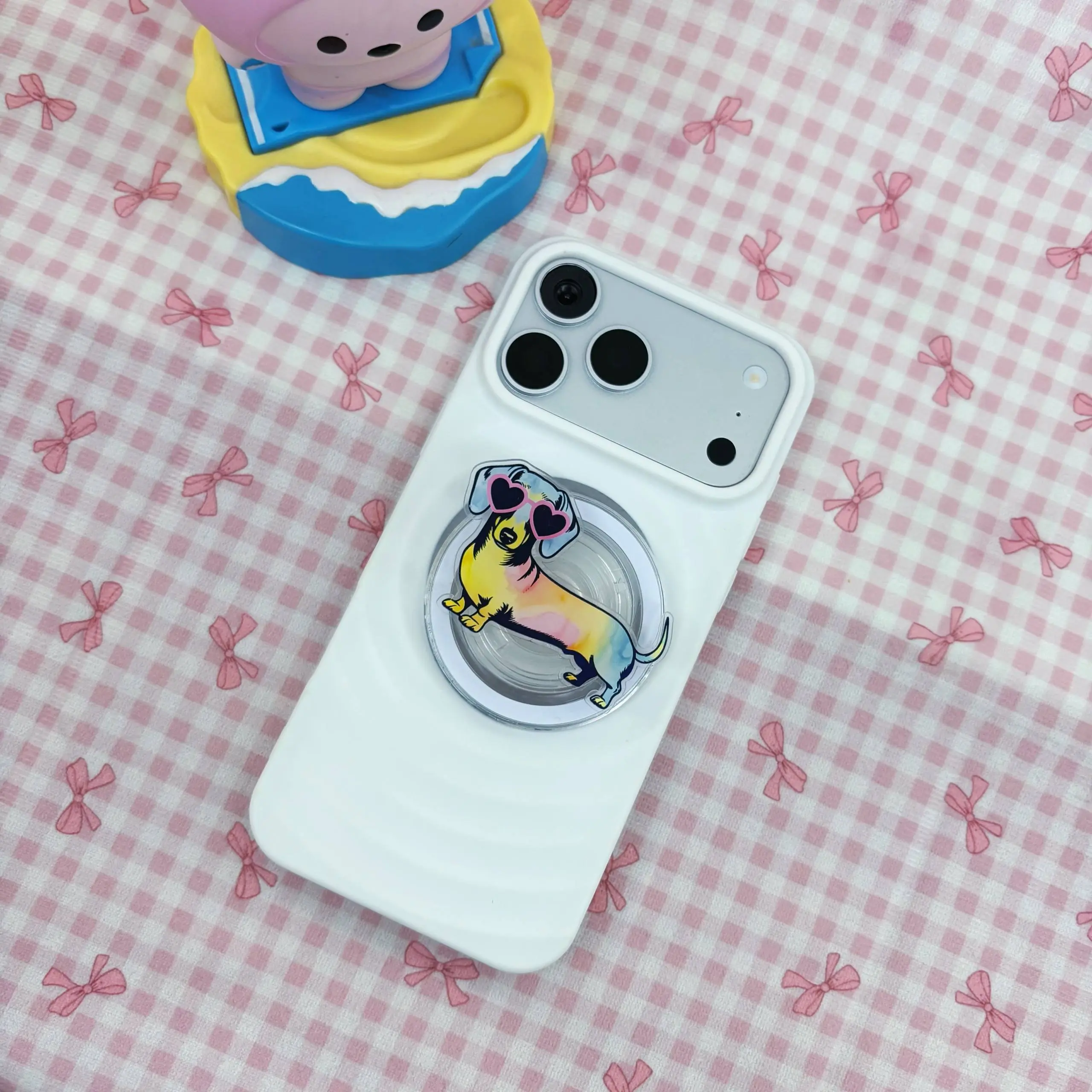 Cute Dachshund Heart Sunglasses MagSafe Phone Grip Acrylic GripTok - Kawaii Wiener Dog Cell Phone Stand Holder, Dog Lover Gift for Teens Adults