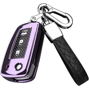 Key Fob Case Protection for Nissan Rogue Rogue Select Rogue Sport Sylphy Pulsar Sentra Flip Folding 3 Buttons Key Holder with Keychains Soft TPU Key Accessories-Purple