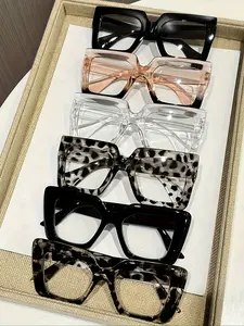6pcs Women's PC Wide Frame Square Cat Eye Glasses, Y2K Style, Fashionable Streetwear, Perfect for Parties and Gatherings, Leopard Pattern Eyeglasses