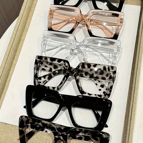 6pcs Women's PC Wide Frame Square Cat Eye Glasses, Y2K Style, Fashionable Streetwear, Perfect for Parties and Gatherings, Leopard Pattern Eyeglasses, Square Frames, Stylish Glasses