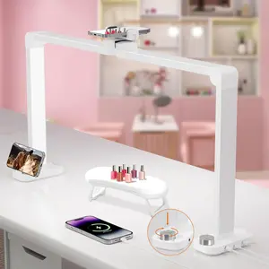 LED Desk Lamp with Phone Stand, Adjustable Brightness & Color Temp for Nails, Tattoos, Beauty