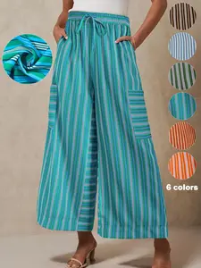 Women's Striped Print Wide Leg Pants, Elegant Fashion Casual Trousers for Daily Outdoor Wear, Women's Bottoms for Summer, Womenswear