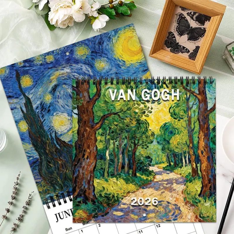 2026 Artist Style Aesthetic Design Foldable Wall Calendar Planner - 12-Month Large Grid Layout, with Monthly Photos and Cover, Vibrant Artistic Design Calendars Planners