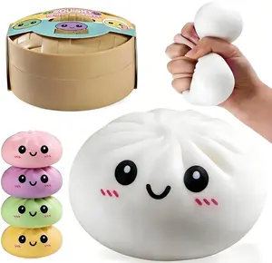 Dumpling Squishy - Blind Box , Cute Anxiety Relief Fidget Toy with Steamer Box Soft Squeeze Decompression Dough for Adults, Q Elastic Soft Waxy, Mengqu Cartoon Expression, Safe Environmentally Friendly Material.