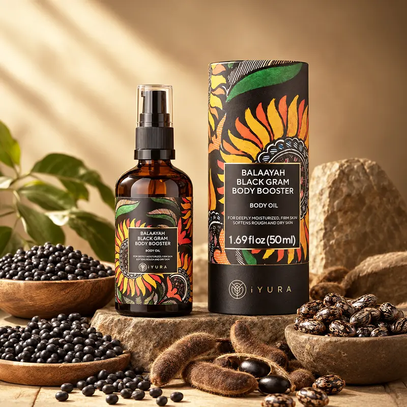 iYURA Balaayah Black Gram Body Booster Oil for Crepey & Mature Skin (1.69 fl oz / 50 ml)