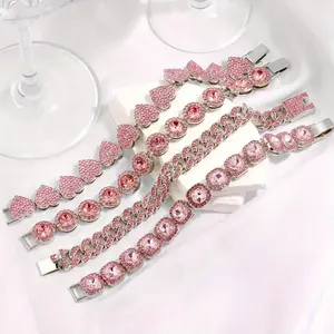 4PCS Bracelet Set,Multi-Layer Chain Link Bracelet Set,Silvery Cluster Tennis Bracelet,Heart-Shaped Round Rhinestone Cuban Bracelet, Fashionable Women'S Jewelry Set,Suitable for Party,Christmas Decoration