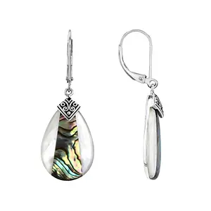 JTV Abalone Shell & Mother-of-Pearl Sterling Silver Earrings, 18x8.5mm