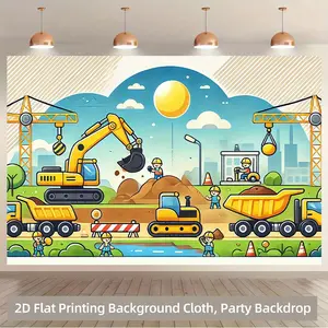 2D Flat, 2D Flat Printing Backdrop Banner 1pc, Workers And Machines At Construction Background Cloth, Multipurpose Backdrop Photography Props, Polyester Fabric, for Living Room Office Home Decor/ Outdoor Decor/ Party D