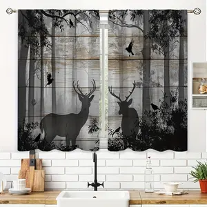 [Deer Forest Kitchen Curtains] 2pcs Deer Forest Printed Kitchen Curtains |   Short Cafe Curtain Rod Pocket, Bathroom & Home Decor, 39.9x27.5 Inch LW505CL63 casual party decoration high ceiling living room decor set inganchos custom drapery panel