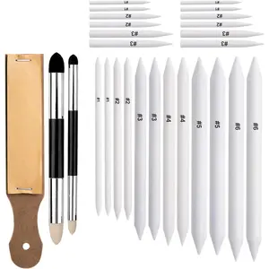 27 count Blending Stumps and Blending Sponge Pens with Sandpaper Pencil Sharpener, Tortillions Blending Sticks for Shading Complete, Blending Pencils for Student Artist Charcoal Sketch Drawing Tools