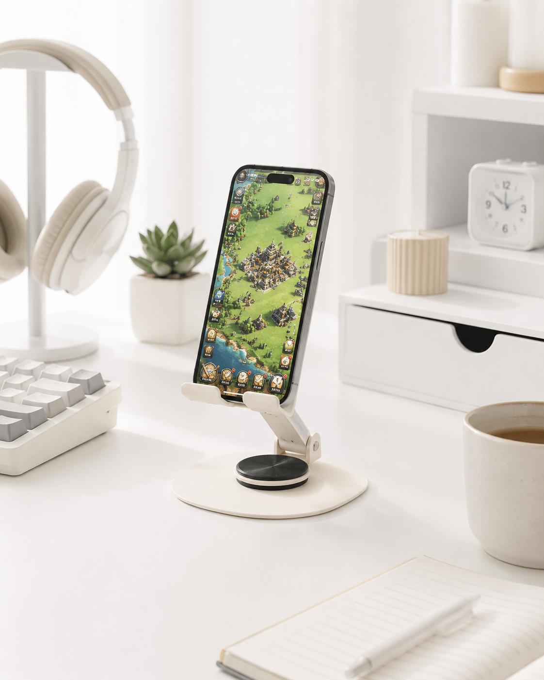 Phone Stand for Desk, Adjustable 360° Rotating Foldable Smartphone Holder, Compact Portable Desktop Cell Phone Stand for Office, Home, Kitchen & Bedside, Compatible with iPhone & Android#TikTokBackToSchool