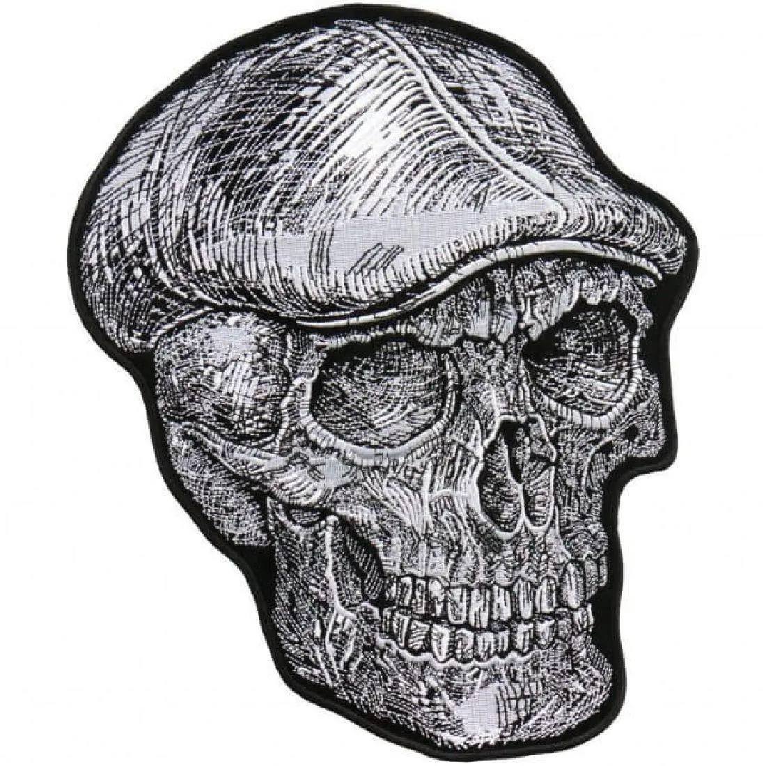 Skull Cap Embroidered Biker Harley Rider Patch [Iron on Sew on - 4.0 X 3.25 inch]