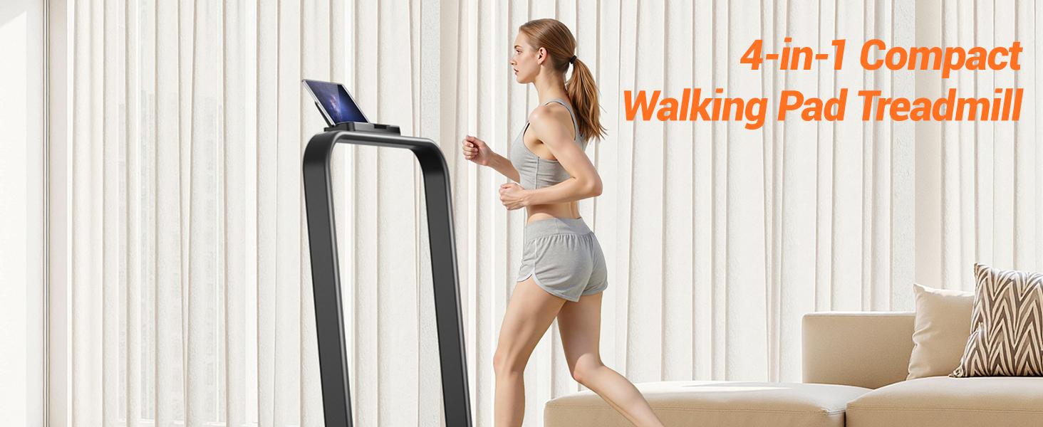 4-in-1 Folding Treadmill with 15% Incline and Handle, 8KM/H Under Desk Walking Pad, 2.5HP Quiet Treadmill for Home Foldable, Portable Running Machine with 300LBS Capacity, Remote Control & LED Display