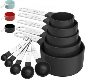 Measuring Cups & Spoons Set, Stackable Cups and Spoons, Nesting Measure Cups with Stainless Steel Handle, Kitchen Gadgets for Cooking & Baking (Black)