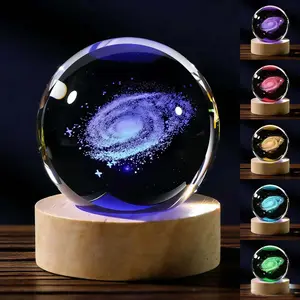 3D Galaxy Crystal Ball Night Light K9 Glass Solar System Sphere with Colorful LED Colorful Base, Science Astronomy Gifts for Kids Men Women, Universe Decor for Bedroom Office, Birthday Christmas Gift