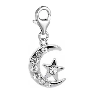 Sexy Sparkles Moon and Star Charm – Clip-On Pendant with Lobster Clasp for European Charm Bracelets and Jewelry, Zinc Alloy