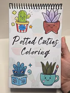 Potted Cuties Coloring - Medium Size 5.5x8.5 with 40 Pages Spiral Binding Laminated Cover Compact Convenient for Relaxation Coloringbook High Quality 80lb Paper