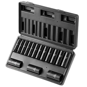 VEVOR 3/8'' Impact Sockets Set,  15pcs CR-MO Metric Deep (8 - 22 mm), 6-Point Drive Bit Ratchet Tool Kit Case