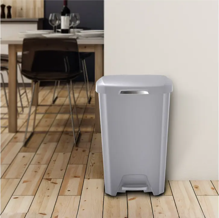 Hefty Kitchen Trash Can, 12.1 Gallon Plastic Step Garbage Bin with Soft Close Foot Pedal Lid, Gray