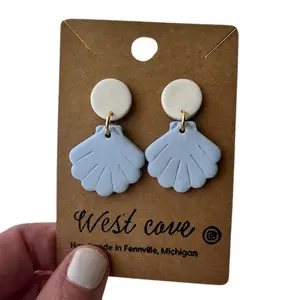 Blue Sea Shell Polymer Clay Stud Dangle Earrings Coastal Beachy Hypoallergenic