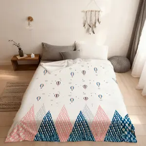 Cartoon Hot Air Balloon Kids Fitted Sheet Full Size,Abstract Mountains Clouds Bedding Set for Boys Girls Adults,Starry Sky Geometric Stripes Bed Cover,Blue Pink Bed Sheet,2 Pillowcases