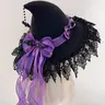 Halloween Spooky handmade dark demon bat gothic style witch lace witch hat witch witch hat headwear lace dressing props Party Event Props Party Accessory Party Hats