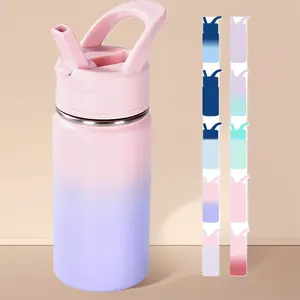 12oz Stainless Steel Vacuum Insulated Water Bottle for School, Toddler Water Bottles with Straws, Leak-Proof BPA-Free Insulated Water Bottles for Boys & Girls, Sugar Plum