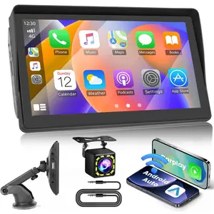 7-in Portable Wireless Carplay Car Audio - Universal Fit Touchscreen Car Radio with Bluetooth, Android Auto, GPS Navigation, FM Transmitter, Hands-Free Calling, Backup Camera Compatibility, Automotive Electronics Accessory