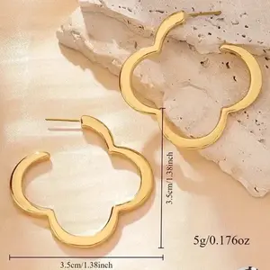 Four Leaf Clover Earrings ngs - Gold Color 3.5cm/1.38inch Length 5g/0.176oz Weight Fashion Accessory