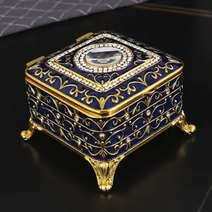Elegant Rhinestone Clover Enamel Gift Jewelry Box, Metal Storage for Rings Necklaces Earrings Headbands, Decorative Home Organizer