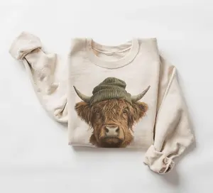 Highland Cow Wearing Beanie Unisex Sweatshirt